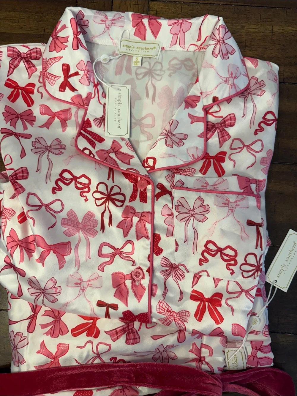 Simply Southern White Pajama Set with Pink and Red Bows Women’s Size Small
